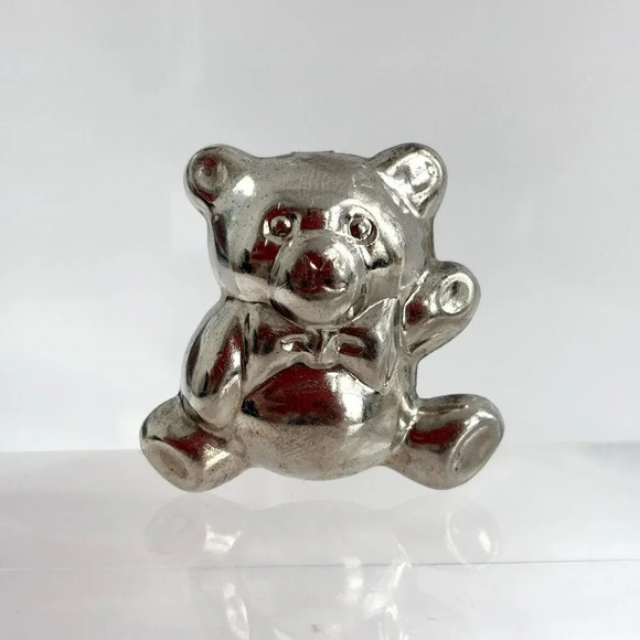 Sterling Silver Teddy Bear | Stuffed Animal Shaped Vintage Brooch | Pendant - Picture 9 of 10